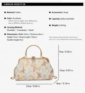 Detaillierte Größenangaben und Maße für die bestickte Schmetterling-Abendtasche