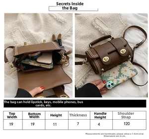 Detailed size chart for retro handbag showing dimensions and adjustable shoulder strap
