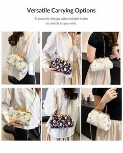 Detail der 3D-Blumen- und Schmetterlingsstickerei auf einer Vintage-Clip-Tasche
