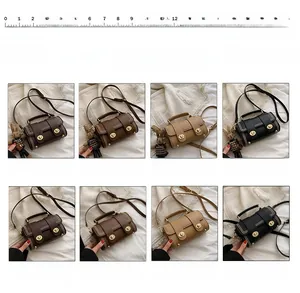 Detailed grid of vintage flap crossbody bags in four colors with rabbit pendant options