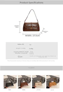 Detail view of compact PU shoulder bag showing golden G-buckle and size dimensions