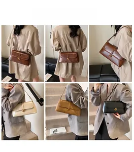Detailed views of vintage underarm bags with metallic G buckle in four classic colors