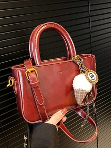 Borsa a Mano Vintage in Pelle PU a Cera d'Olio per Donna Stile Coreano Borsa a Tracolla Quadrata Piccola con Ciondolo Gelato in Peluche