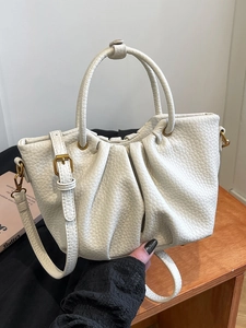 Sac Bandoulière en Cuir PU Froncé pour Femmes Sac à Main Minimaliste Motif Litchi avec Poignée Supérieure et Bandoulière Réglable