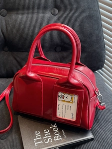 Minimalist Women PU Leather Boston Pillow Handbag With Transparent Card Slot Versatile Daily Shoulder Crossbody Bag