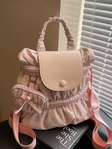 Fashion Women Pleated Backpack With Mini Charm Pouch Korean Style Ruffle Nylon Handbag Casual Sweet Girls Shoulder Bag