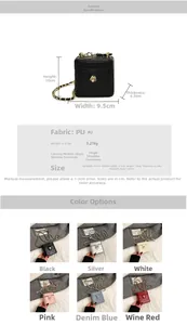 Detailed dimension guide and color selection for the mini quilted crossbody box bag