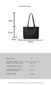 Guía de tallas con dimensiones 41x27x12cm para el bolso tote de cuero PU negro de mujer