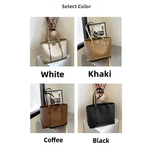 Cuatro bolsos tote de cuero en blanco, caqui, café y negro con textura granulada y asas largas