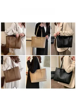 Detalles de bolsos tote grandes con textura lychee en colores marrón, beige y negro