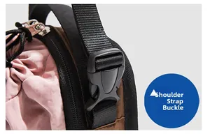 Macro detail of high-quality plastic side release buckle on outdoor crossbody bag strap