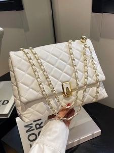 Women's Quilted Chain Shoulder Bag Elegant PU Leather Flap Crossbody Bag With Golden Ball Adjustable Strap Commuting Handbag