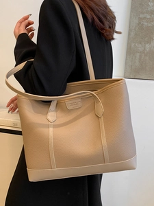 Bolso tote minimalista de cuero beige de gran capacidad para la oficina y diario
