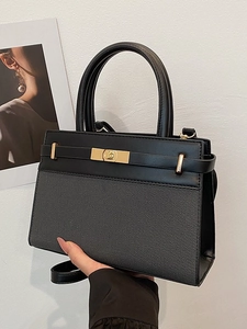 Sac à Main Femme Style Kelly en Cuir PU Splicing Mode Couleur de Contraste Sac à Epaule Commuter Elégant Bandoulière Petit Sac Carré
