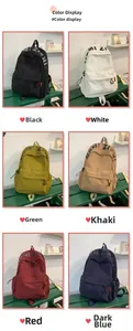 Collage of casual nylon backpacks in six colors including black, white, and khaki