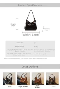 Tabla de tallas del bolso tote de cuero PU con dimensiones 33x31x11 cm y peso neto