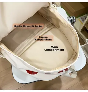 Interior view of white backpack showing laptop compartment and large main storage