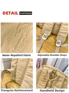 Close-up of waterproof nylon backpack detailing reinforced stitching and adjustable straps