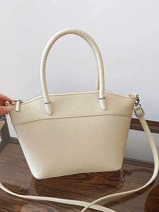 Women Urban Minimalist PU Leather Geometric Embossed Bucket Bag Elegant Handbag With Adjustable Strap Crossbody Bag