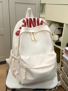 Fashion Nylon Backpack Large Capacity Letter Print Waterproof Student School Bag Laptop Compartment Travel Rucksack
