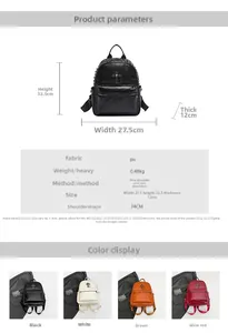 Detailed size chart for punk cross rivet backpack showing dimensions 32.5x27.5x12 cm