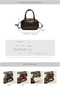 Tableau des tailles et options de couleurs pour le sac boston en cuir PU rétro