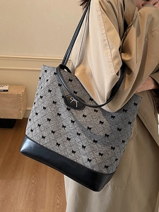 Sac fourre-tout gris pour femme avec motifs nœuds noirs et lanières en cuir pour le bureau