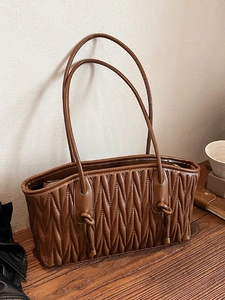 Women Pleated PU Leather Shoulder Bag Fashion Matelassé Underarm Tote Bag Solid Color Casual Handbag For Daily Work Commute