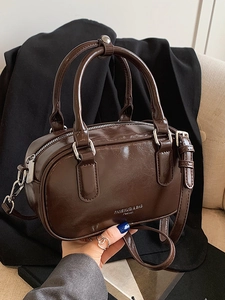 Sac Oreiller Boston en Cuir PU Vintage pour Femmes Mode Couleur Unie Sac à Main Bandoulière Avec Bandoulière Réglable Sac de Navette