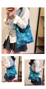 Detail of floral tote bag showing the lightweight fabric texture and side bow accent