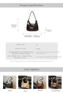Detailed size specifications for retro soft leather tote bag with four color options