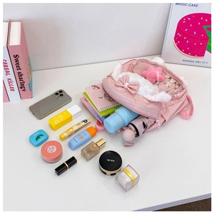 Zaino rosa kawaii con interno organizzato per contenere telefono e vari accessori