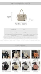 Detailed view of 20x14x9cm minimalist PU leather bucket bag with dimensions and strap options