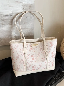 Damen Süße Cartoon Katze Hase Druck PU Leder Einkaufstasche Große Kapazität Lässige Pendler Schultertasche Süße Studenten Handtasche