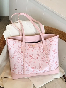 Rosa große Tragetasche mit niedlichen Tierprints und goldener Metallplakette für Damen