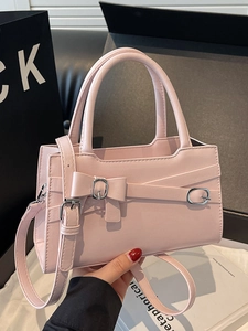 Korean Fashion Women PU Leather Small Square Bag With Bowknot Metal Buckle Handbag Minimalist Casual Crossbody Shoulder Bag