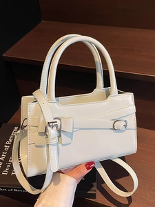 Chic Korean minimalist top handle crossbody bag in smooth vegan leather for women