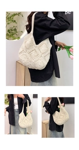 Détail du sac cabas en crochet fait main avec des motifs géométriques artistiques ajourés