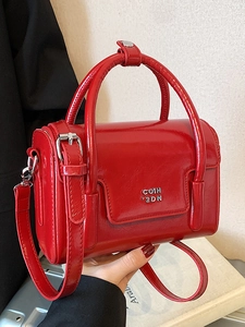 Retro red oil wax leather square tote bag with silver hardware and top handle