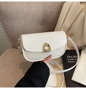 Detail view of ivory white crossbody bag showing mixed leather and woven texture with gold lock