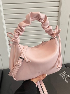 Women's Elegant PU Leather Ruched Handle Crossbody Bag Fashion Solid Color Cloud Pillow Bag Handbag With Bowknot Decor
