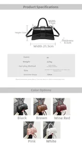 Detailed dimensions and color options of the PU leather hourglass handbag with curved base