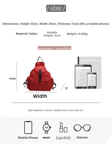 Size chart showing dimensions 35x29x12cm for a large nylon casual school backpack