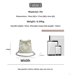 Detaillierte Größentabelle für Falten-Beuteltasche mit Maßen 19x17x6cm und Perlen-Griff