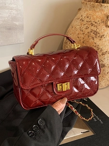 Elegant Quilted Patent Leather Women Handbag Vintage Square Crossbody Bag With Gold Chain Strap Fashion Evening Satchel Gift