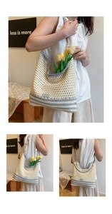 Detailed close-up of a minimalist knit tote bag showing woven texture and spacious interior