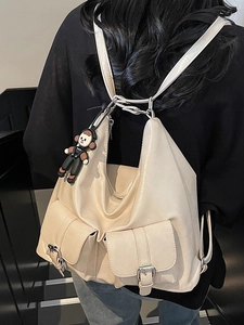 Minimalist beige oil wax leather tote backpack with multiple pockets for daily commute