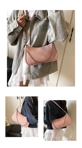 Detailed views showing pink woven texture and silver chain of this chic underarm bag