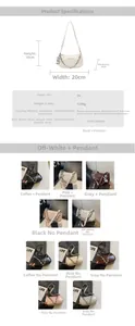Tableau des dimensions détaillé du mini sac hobo en cuir PU avec chaîne et spécifications