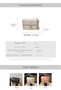 Detailed size specifications for fashionable PU leather flap crossbody bag with chain strap